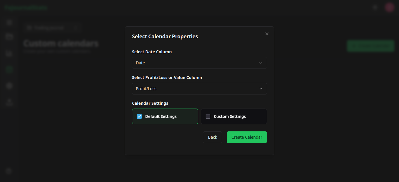 Calendar modal Default